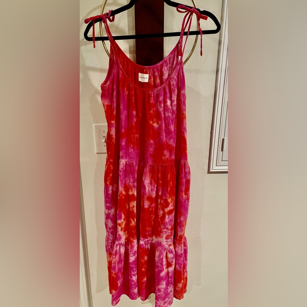 Honorine Women’s Tie-Dye Pink & Red Tiered Sundress with Shoulder Ties